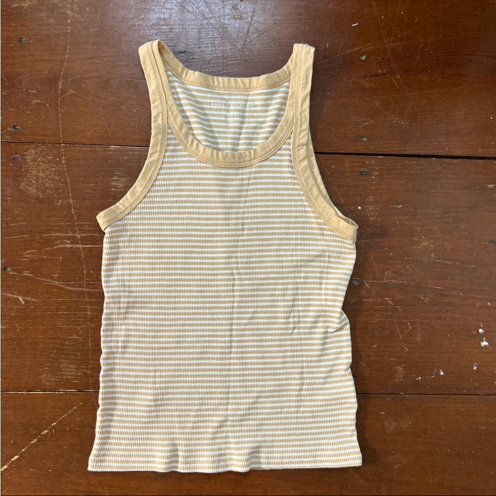 American Eagle Outfitters Tan and Cream Striped Tank Top